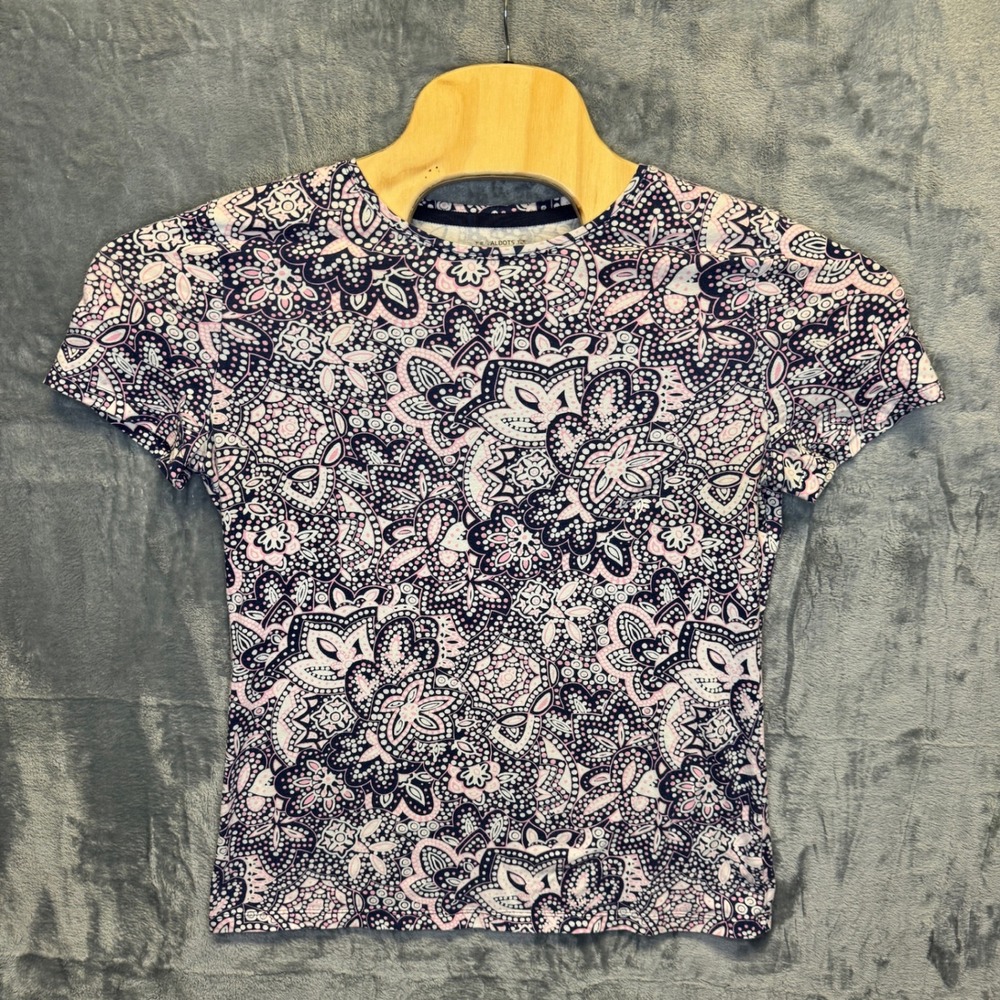 2153 | Talbots The Talbots Tee Paisley Floral Stretch Top Navy Pink Women M